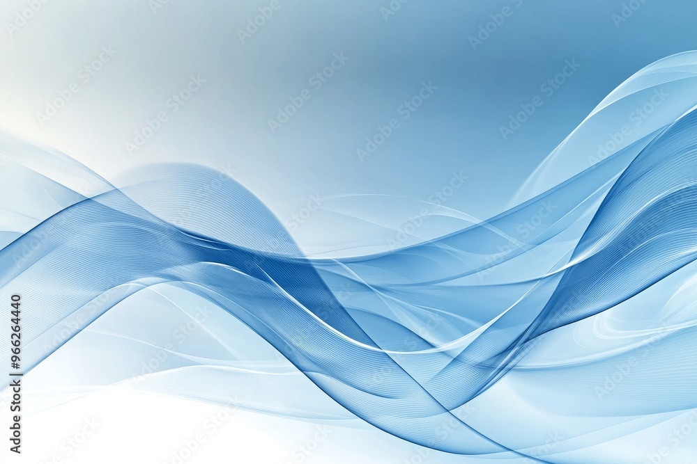 Fototapeta premium Abstract background with flowing blue waves on a white and light blue gradient background. The waves symbolize movement, energy, flow, peace, and serenity.