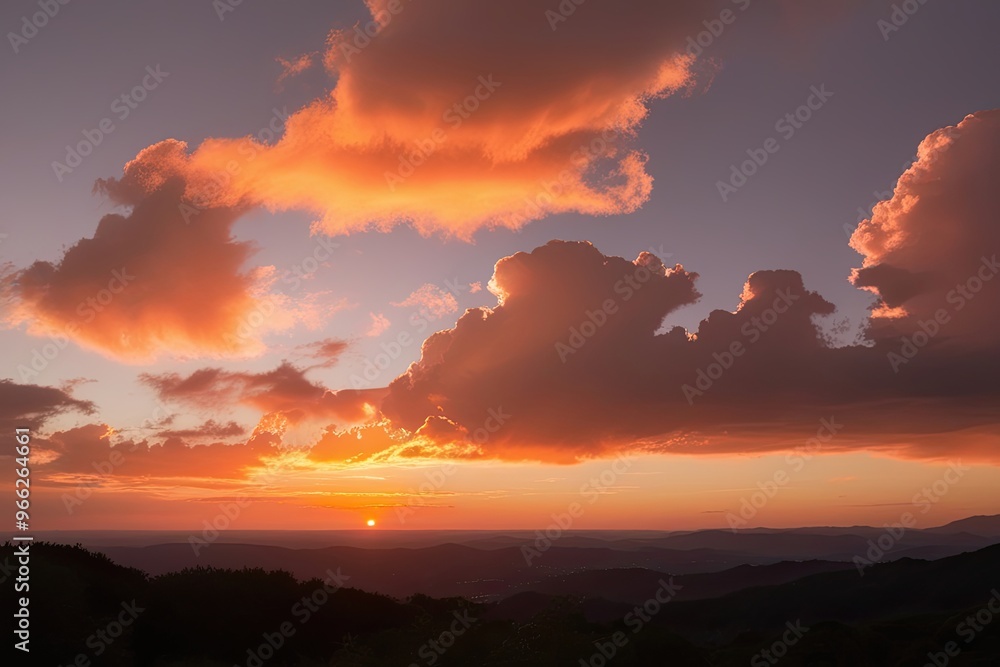 Stunning Sunset View with Vibrant Tangerine Clouds and Soft Sunlight Stunning Sunset View with Vibrant Tangerine Clouds and Soft Sunlight