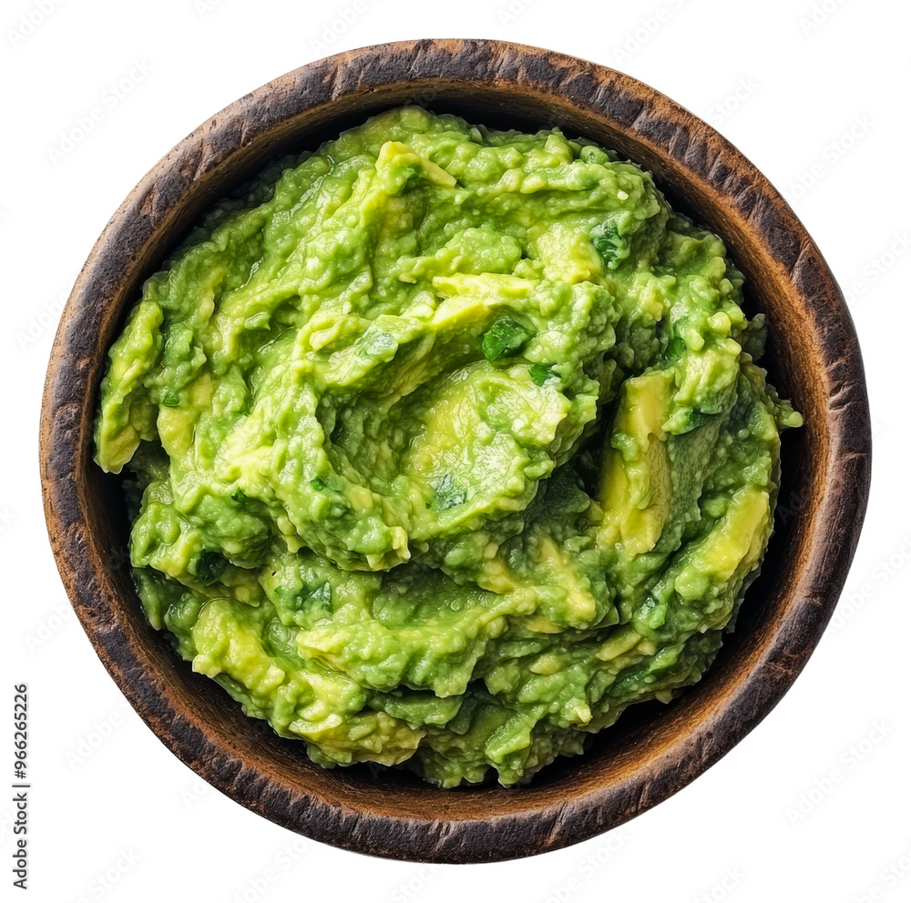 PNG Freshly mashed avocado dip in a wooden bowl PNG Freshly mashed avocado dip in a wooden bowl