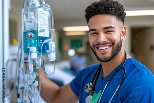 A nurse administering medication through an IV drip, ensuring the patient receives their treatment comfortably in their own home photo