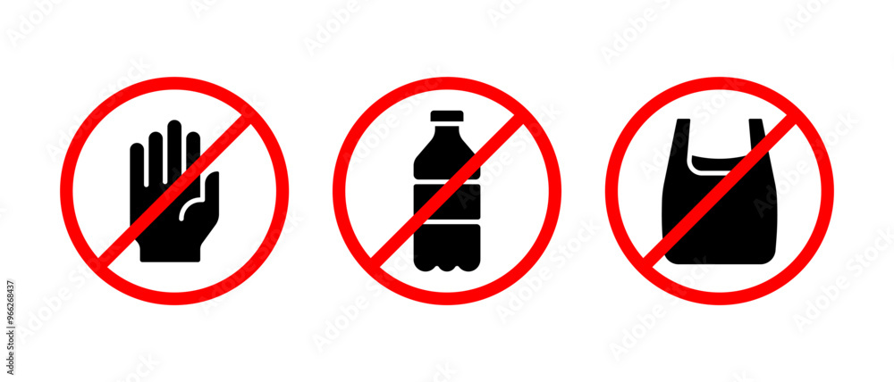 Stop plastic icon vector set. Plastic carry, bottle symbol Stop plastic icon vector set. Plastic carry, bottle symbol