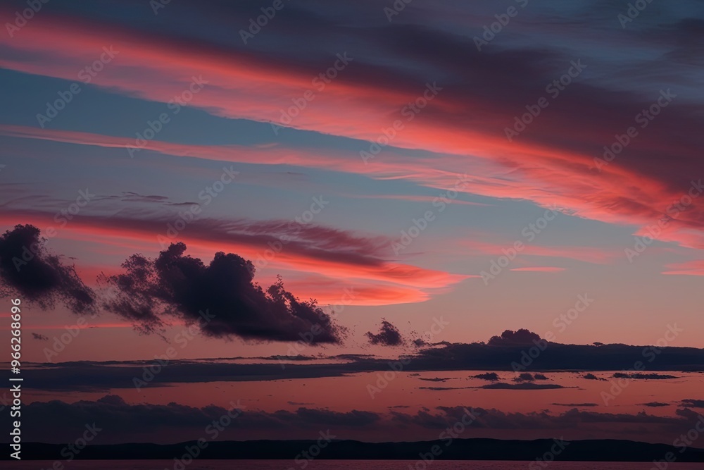 Obraz premium Sunset Rose Hues in Twilight Sky and Cloudscape Above the Horizon