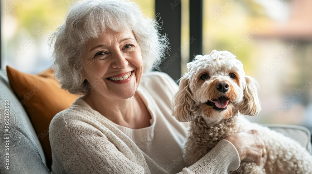 Happy Senior Woman Resting with Her Dog. A Heartwarming Moment of Companionship and Joyful Friendship Happy Senior Woman Resting with Her Dog. A Heartwarming Moment of Companionship and Joyful Friendship
