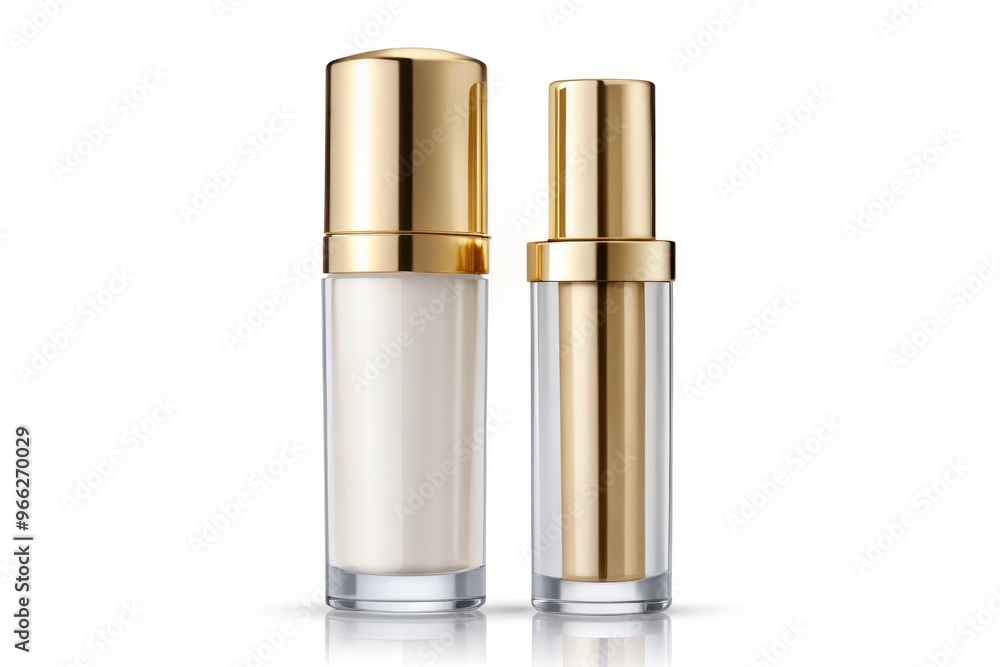 Shiny, modern lip gloss container with transparent cap and golden rim, isolated on white background, waiting for Shiny, modern lip gloss container with transparent cap and golden rim, isolated on white background, waiting for
