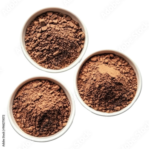 PNG Three bowls of cocoa powder on a white background