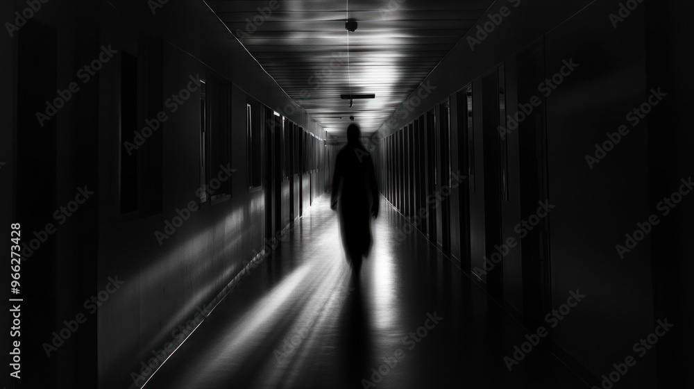 A dark, eerie hallway with a shadowy figure, evoking mystery and suspense. A dark, eerie hallway with a shadowy figure, evoking mystery and suspense.