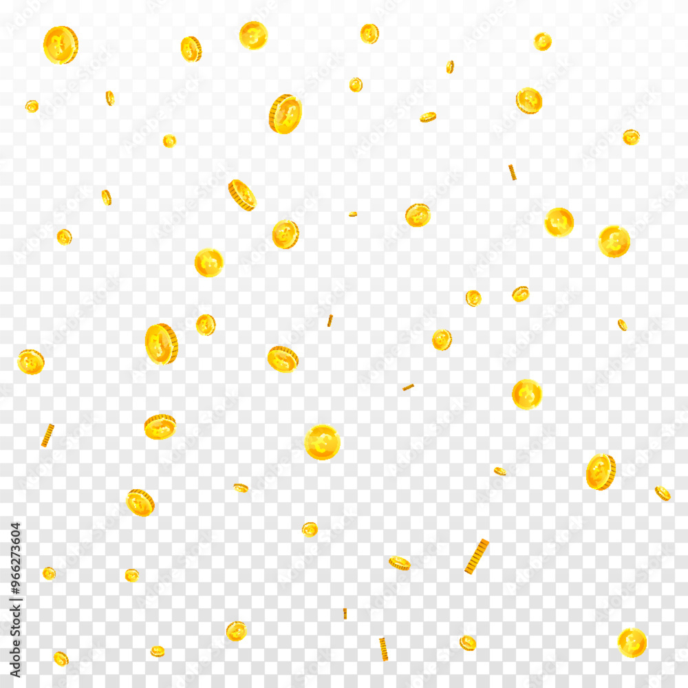 British pound coins falling. Scattered gold GBP British pound coins falling. Scattered gold GBP