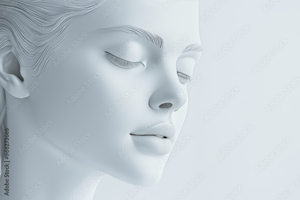 A serene and elegant 3D model of woman, sculpted in seamless ceramic design, showcases delicate features and smooth textures, evoking sense of calm and beauty A serene and elegant 3D model of woman, sculpted in seamless ceramic design, showcases delicate features and smooth textures, evoking sense of calm and beauty
