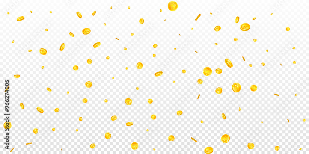 Indian rupee coins falling. Scattered gold INR Indian rupee coins falling. Scattered gold INR