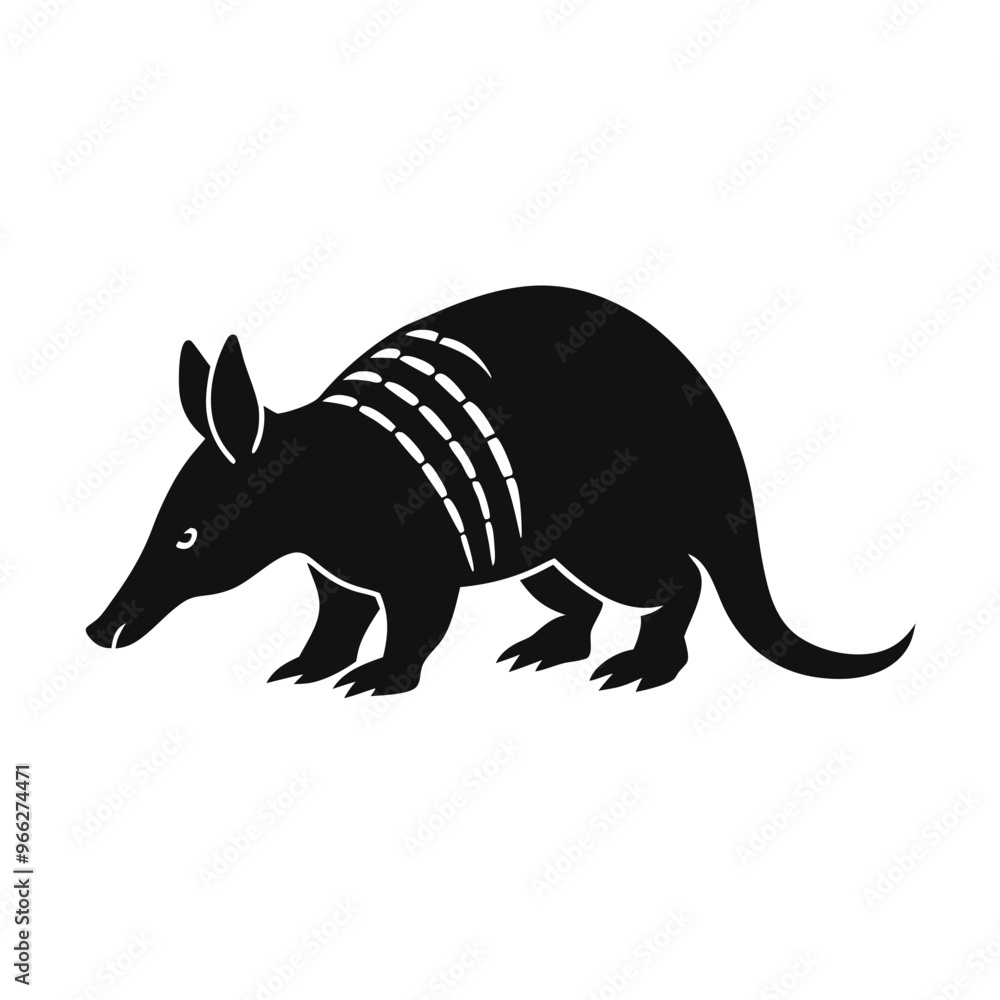 Obraz premium A Black and White Armadillo vector illustration clipart, black color silhouette 