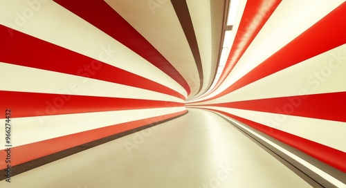 Striking red and white geometric hallway leading into a mysterious vanishing ...