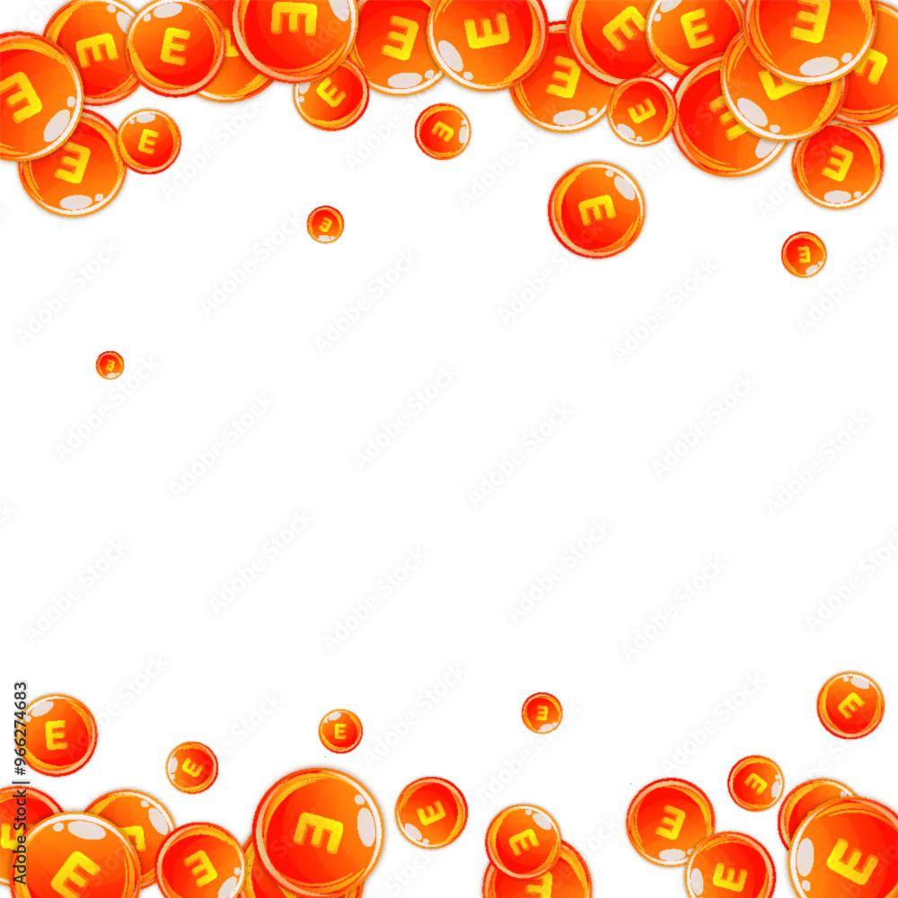 Vitamin E round capsules scattered randomly. Vitamin E round capsules scattered randomly.
