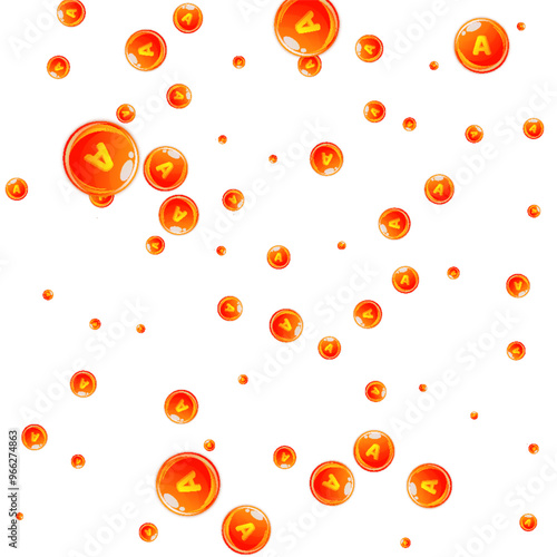 Vitamin A round capsules scattered randomly.