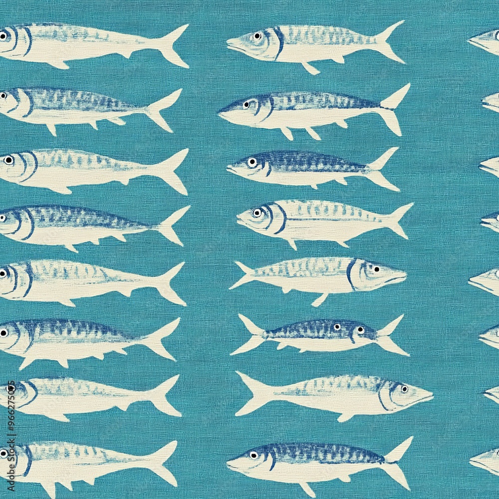 Obraz premium Fish glide in rows against a calming teal backdrop creating a soothing vibe