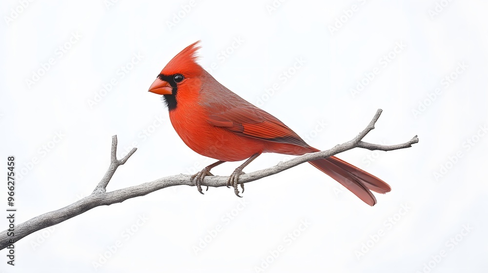 Northern Cardinal Bird Perched on a Branch on a White Background, Realistic Photo, Wallpaper, Cover and Screen for Smartphone, PC, Laptop, 9:16 and 16:9 Format Northern Cardinal Bird Perched on a Branch on a White Background, Realistic Photo, Wallpaper, Cover and Screen for Smartphone, PC, Laptop, 9:16 and 16:9 Format