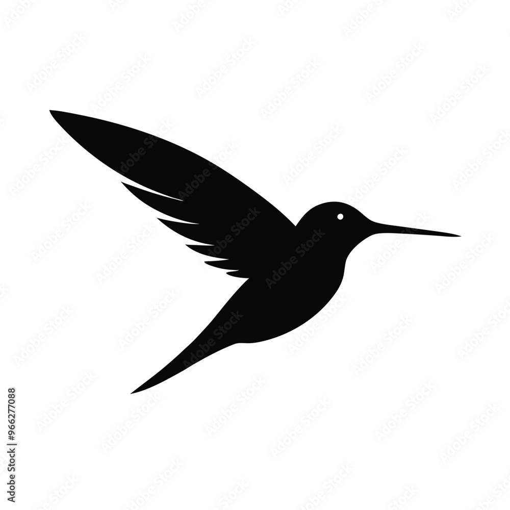 Obraz premium A flying Hummingbird vector illustration, Black color silhouette white background 
