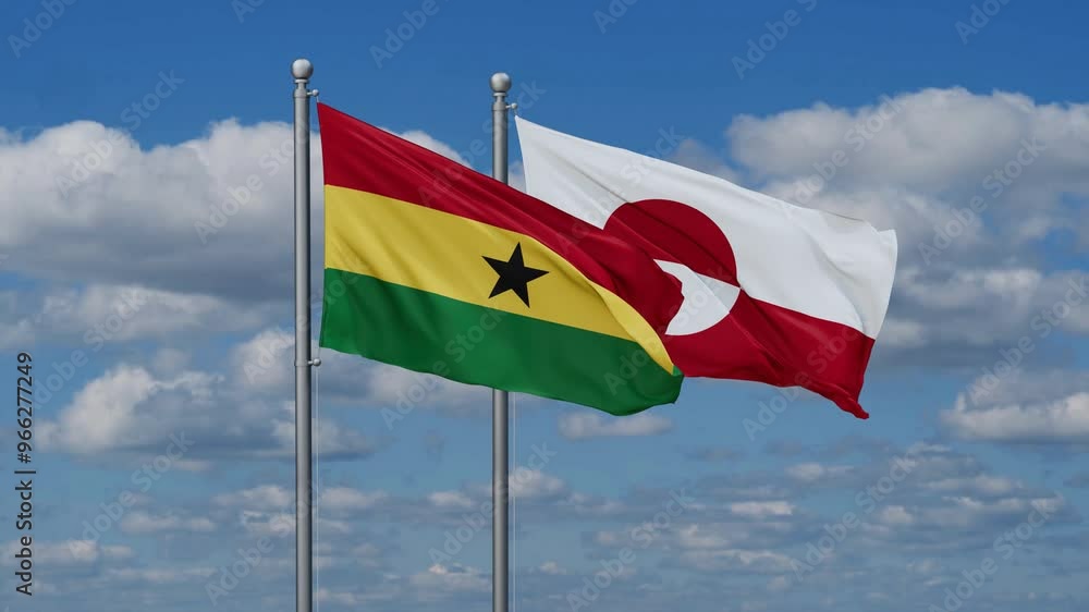 Greenland and Ghana flags flying together, video concept of the relationship, two country relations concept Greenland and Ghana flags flying together, video concept of the relationship, two country relations concept