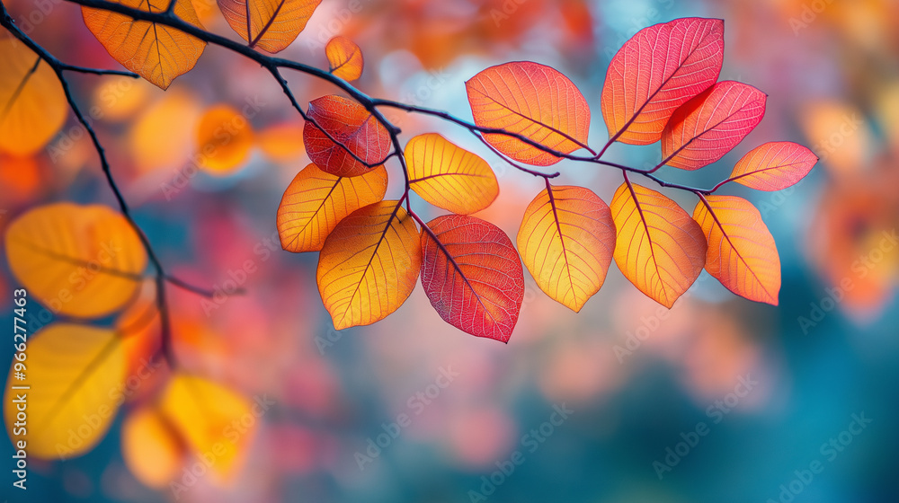 Autumn colorful bright leaves swinging in a tree in autumnal park. Autumn colorful background Autumn colorful bright leaves swinging in a tree in autumnal park. Autumn colorful background