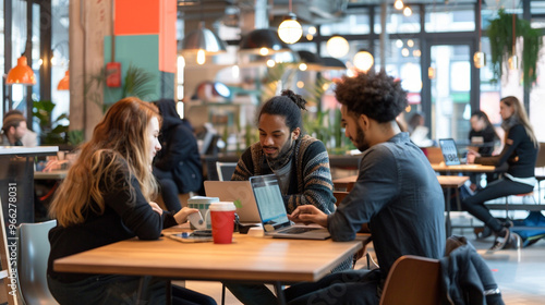 Entrepreneurs collaborating in a vibrant coworking space.