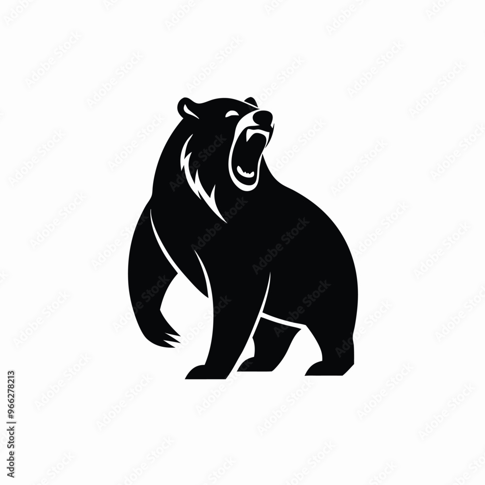 Fototapeta premium A standing angry bear vector illustration, Black color silhouette white background 