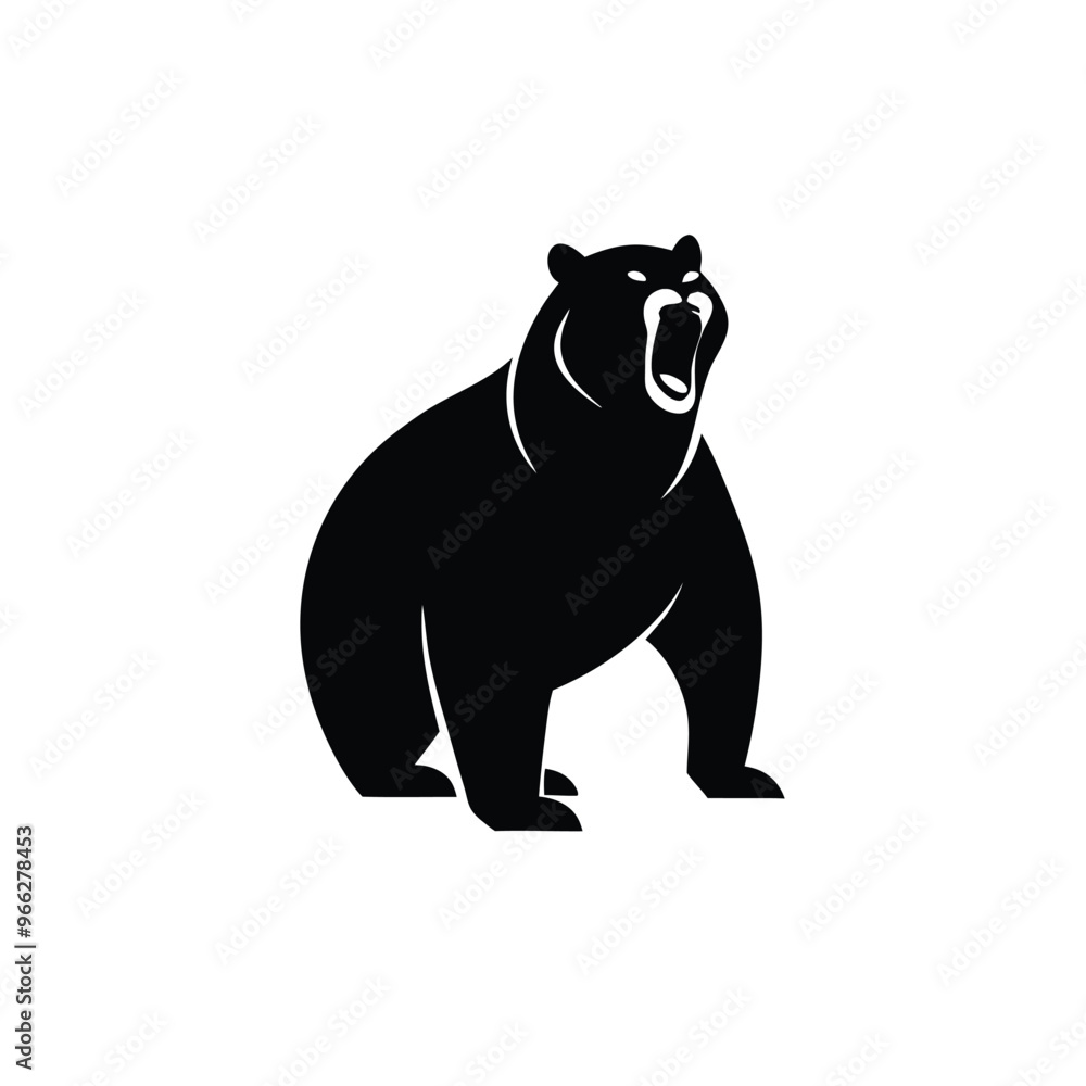Fototapeta premium A standing angry bear vector illustration, Black color silhouette white background 