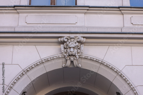 Decorative facade of tenement house, located at Piotrkowska street, Lodz, Poland