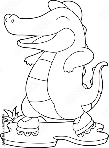 Crocodile Inline skating Roller skates Animal Vector Graphic Art Illustration