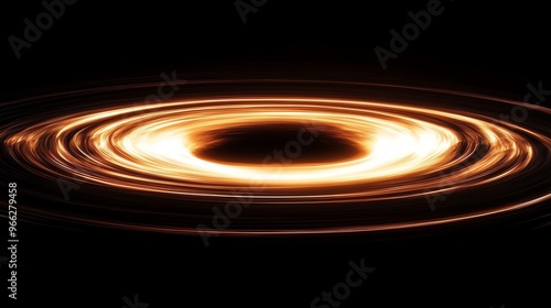 A mesmerizing depiction of a cosmic black hole, with swirling golden rings against a dark backdrop, evoking mystery and wonder.