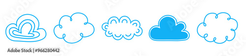 Collection with hand drawn cloud icons. Cartoon style elements. Vector illustration