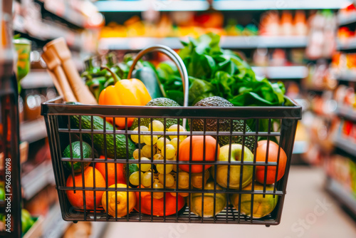 Vibrant fresh produce in grocery basket photo