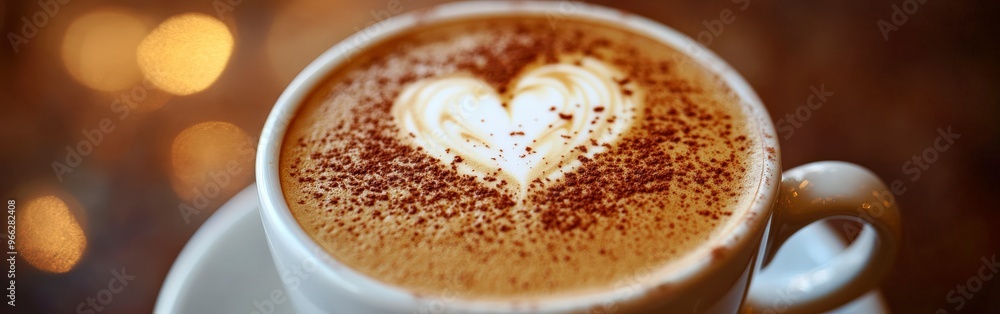 Close-Up of Coffee Cup with Heart-Shaped Latte Art