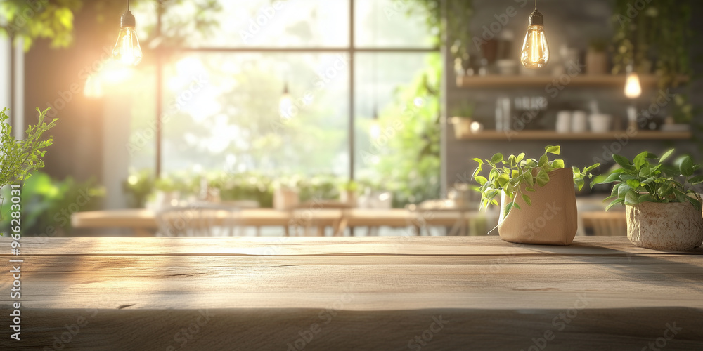Small pot plants and coffee cup on wooden table on the natural light from the window framing a bright decorated wall backdrop with serene atmosphere in a peaceful setting. Generative AI. Small pot plants and coffee cup on wooden table on the natural light from the window framing a bright decorated wall backdrop with serene atmosphere in a peaceful setting. Generative AI.