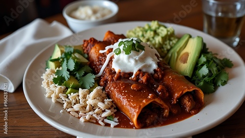 Cluse up mexican food enchiladas photo