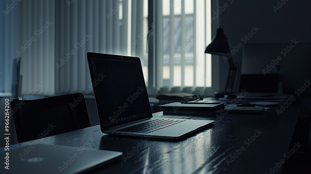 Sleek minimalist workspace with an ultra-modern laptop. Sleek minimalist workspace with an ultra-modern laptop.