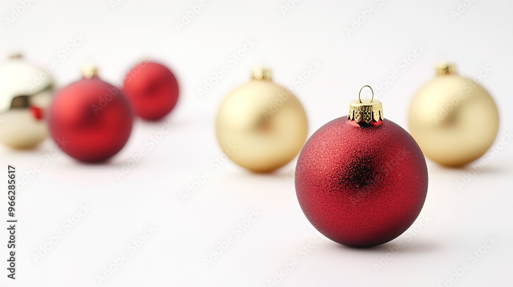 Festive Christmas Template - Ornaments and Gift Boxes Arranged in a Border on White Background Festive Christmas Template - Ornaments and Gift Boxes Arranged in a Border on White Background