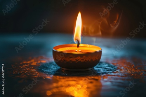 Zen-Like Illumination: Captivating Candlelight Photography on a Comfortable Night with a Brightly Lit Tea Light Against a Black Background, Creating an Atmospheric Mood and Igniting Relaxation. Close-