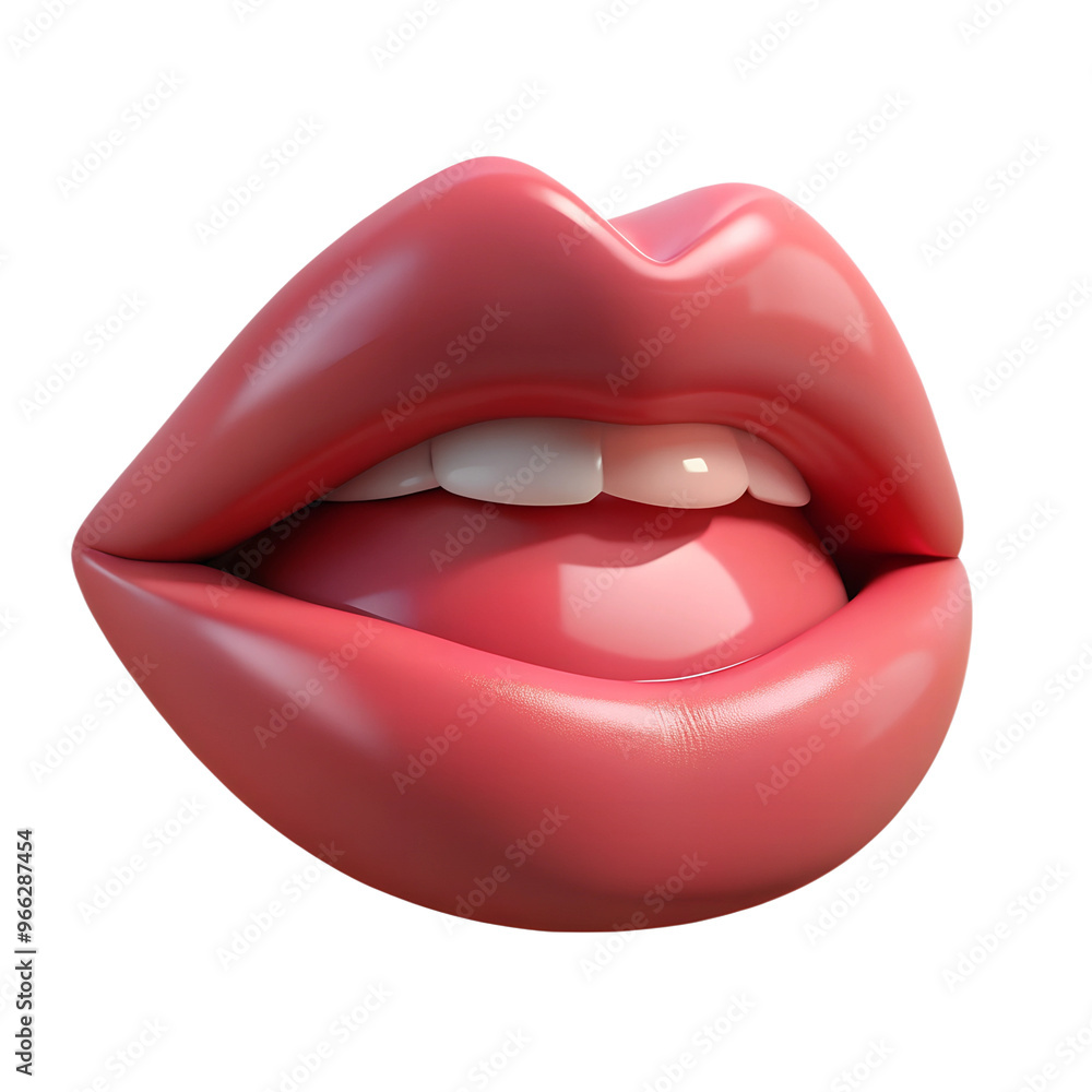 3D woman lips icon with white teeth and cheering smile. Isolated lips with smile sign as a design element 3D woman lips icon with white teeth and cheering smile. Isolated lips with smile sign as a design element