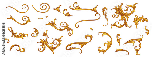 Set of golden decorative elements in Baroque style