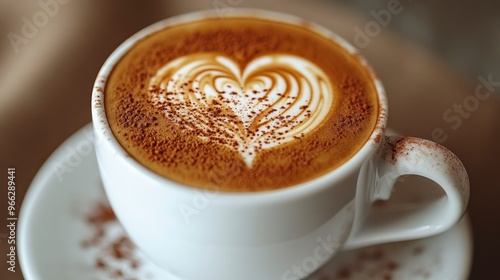 Close-Up of Coffee Cup with Heart-Shaped Latte Art