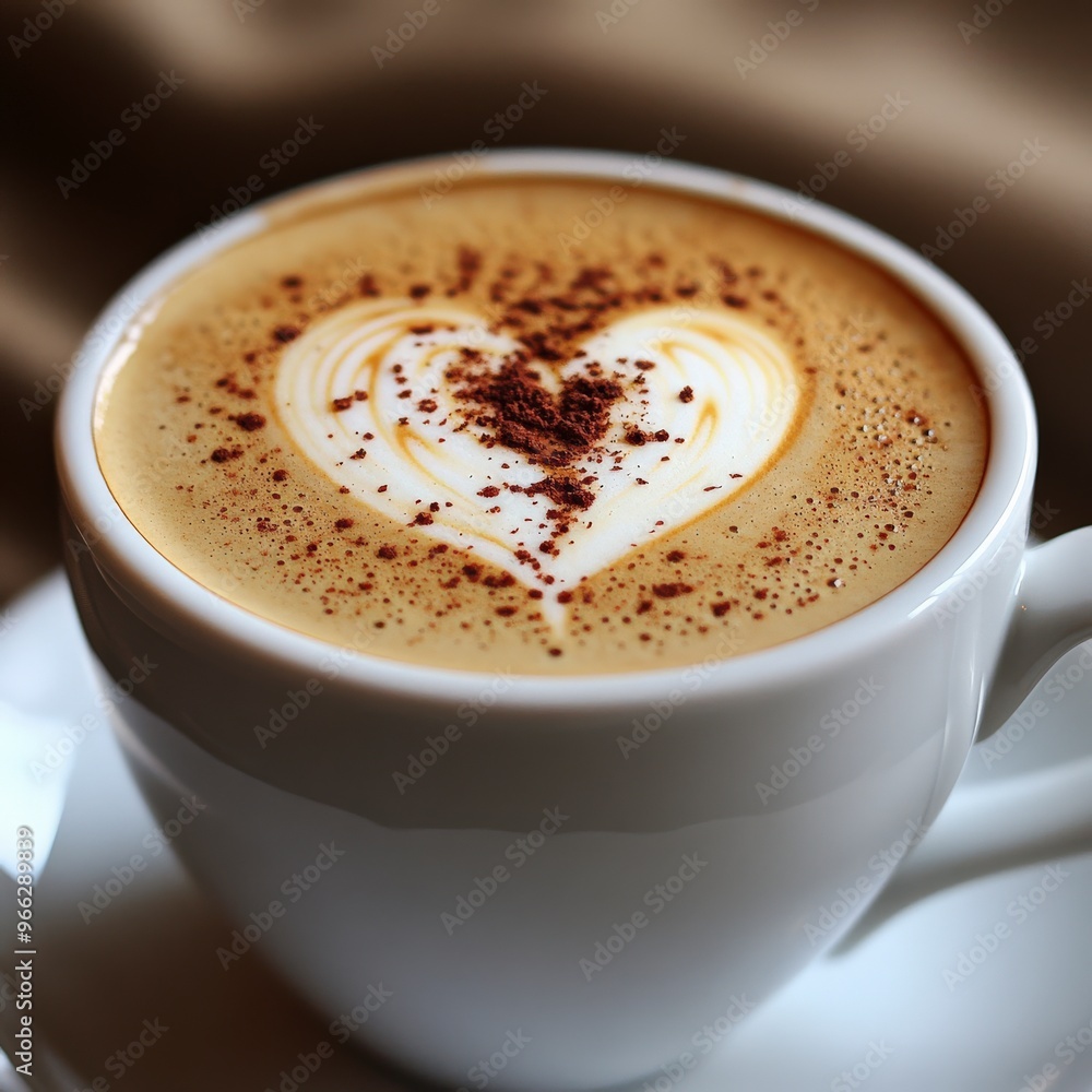 Fototapeta premium Close-Up of Coffee Cup with Heart-Shaped Latte Art
