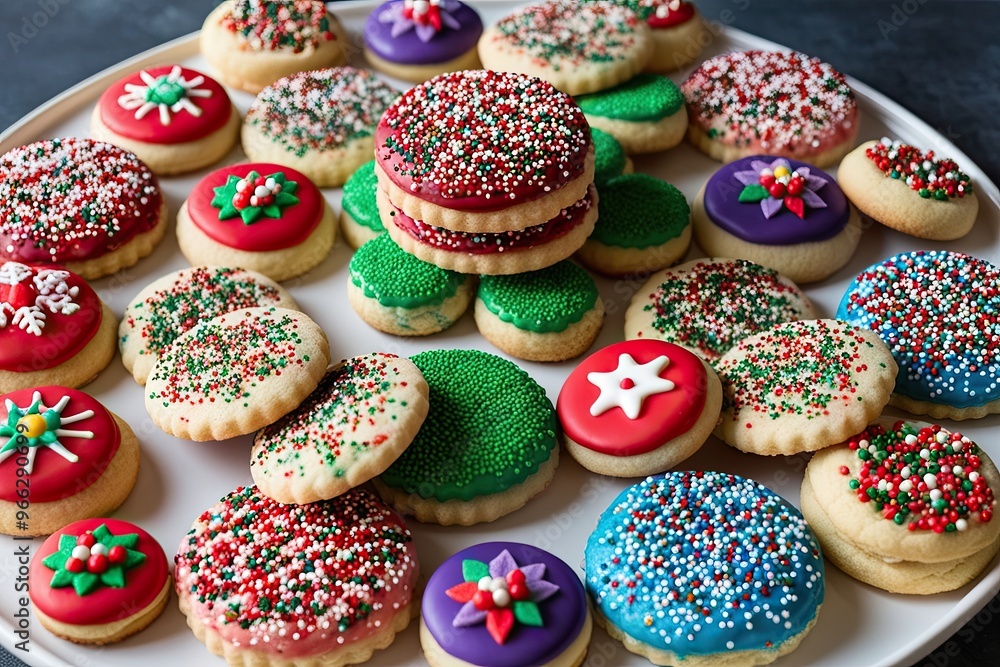 Vibrant Seasonal Pastry Presentation Featuring Colorful Sprinkle Cookies Vibrant Seasonal Pastry Presentation Featuring Colorful Sprinkle Cookies