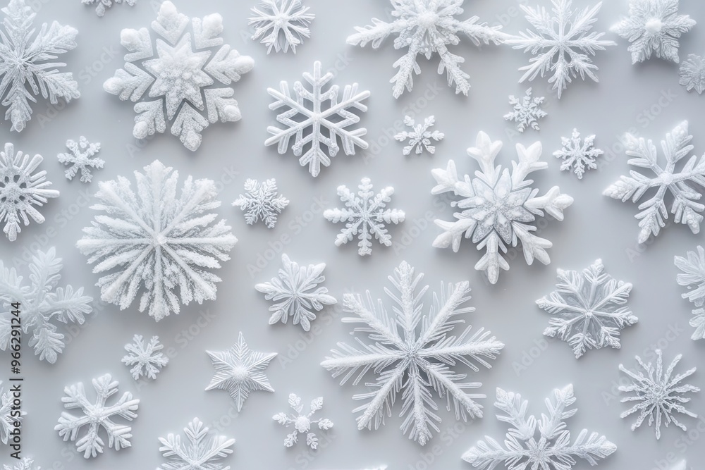 Stunning Closeup of Unique Snowflakes on White Background Showcasing Intricate Frost Crystals Stunning Closeup of Unique Snowflakes on White Background Showcasing Intricate Frost Crystals