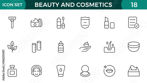 Organic Beauty and Cosmetics product outline icon set. editable line icon collection.