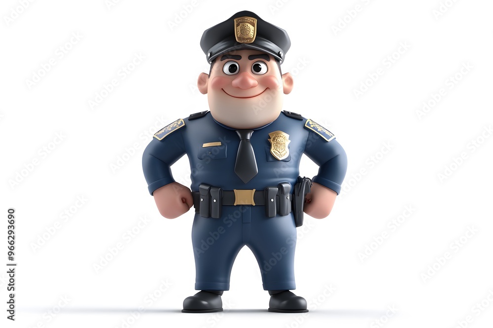 3D illustration of cartoon police officer smiling in uniform 3D illustration of cartoon police officer smiling in uniform