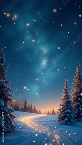 Card, Christmas Night: Sparkling gold and blue and white background with festive shimmer
