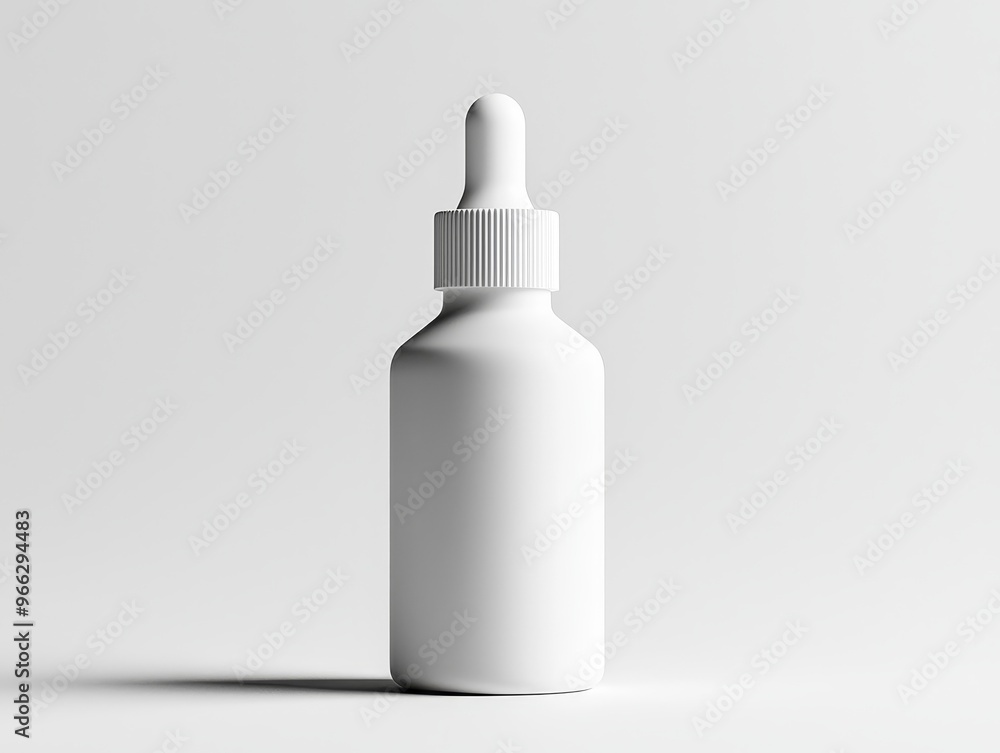 White Dropper Bottle Mockup Minimalist Perspective Centered Composition Smooth Surface Blank Label Concept White Dropper Bottle Mockup Minimalist Perspective Centered Composition Smooth Surface Blank Label Concept