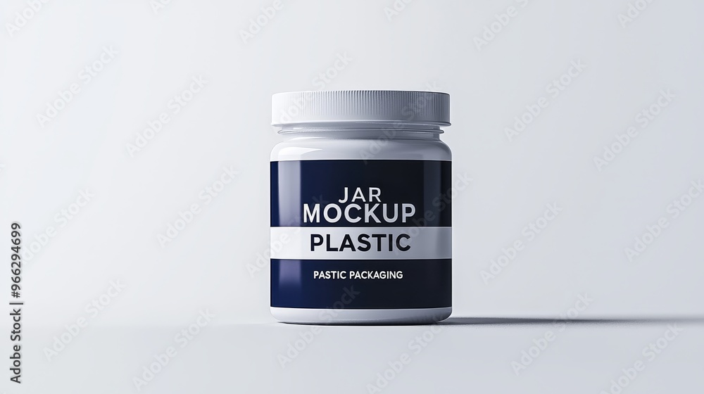 White Plastic Jar Mockup Front View Isolated on White Background White Plastic Jar Mockup Front View Isolated on White Background