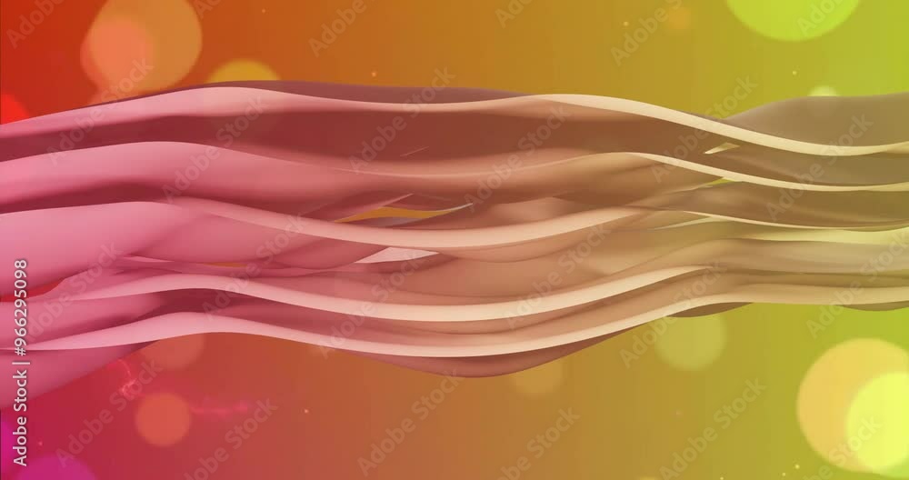 Animation of multi coloured layers waving over spots on orange to yellow background