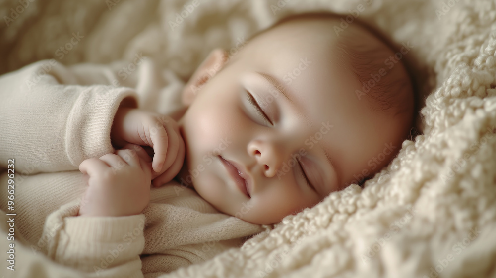 a newborn baby sleeping soundly on a soft, neutral-colored blanket with their tiny hands curled near their face, conveying innocence and serenity a newborn baby sleeping soundly on a soft, neutral-colored blanket with their tiny hands curled near their face, conveying innocence and serenity