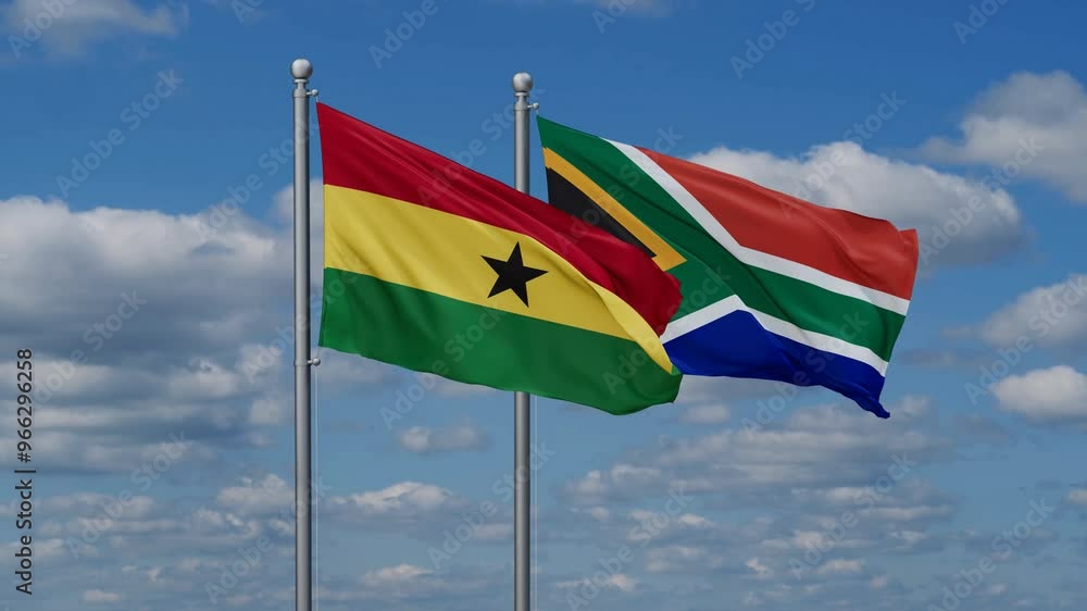Republic of South Africa and Ghana flags flying together, video concept of the relationship, two country cooperation concept Republic of South Africa and Ghana flags flying together, video concept of the relationship, two country cooperation concept
